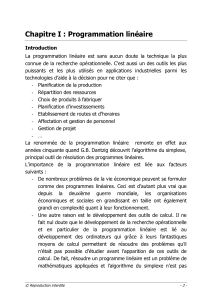 Programmation linéaire : Introduction et Modélisation