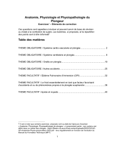 Anatomie, Physiologie et Plongée : Exercices corrigés