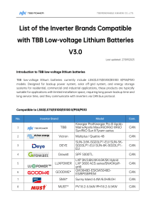 TBB Lithium Battery Inverter Compatibility List