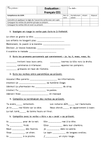 Exercice de Français CE1 : Grammaire et Conjugaison