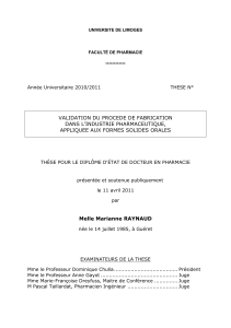 Thèse : Validation Procédé Fabrication Formes Solides Orales