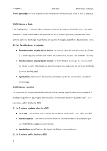 Composants d'électronique analogique : Diodes et Transistors