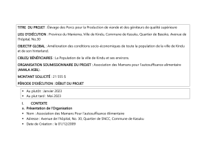 Proposition Projet Élevage Porcin : Kindu, RDC
