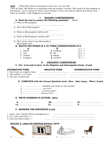English Worksheet: Comprehension & Grammar for Middle School