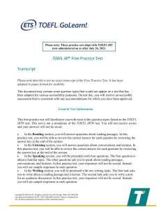 TOEFL iBT Practice Test Transcript
