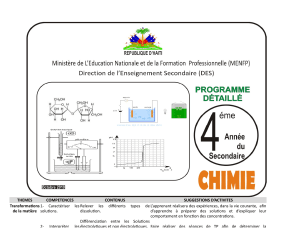 Programme de Chimie 4ème Année: Transformations et Réactions