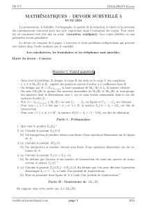 Devoir Surveillé: Calcul Matriciel, Groupes, Entiers d'Eisenstein