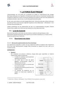Force électrique et loi de Coulomb : Cours de physique