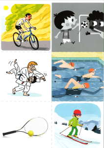 Illustration de sports : cyclisme, football, judo, natation, tennis, ski