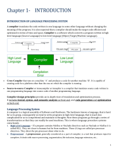 Compiler Design: Introduction to Language Processing Systems