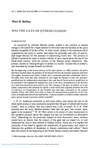 Ijtihad: Was the Gate Really Closed?