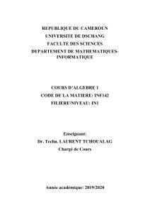 Cours d'Alg&egrave;bre 1 - Logique et Raisonnements Math&eacute;matiques