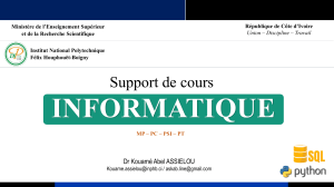 Support de cours Informatique: Bases de donn&eacute;es, SQL, IA