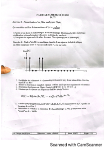 Examen Filtrage Num&eacute;rique : Analyse et Conception de Filtres