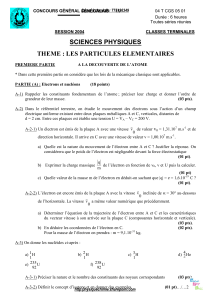 Examen de physique: Particules élémentaires et structure atomique