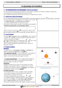Dynamique de translation : Cours de physique 3ème Sc.Info