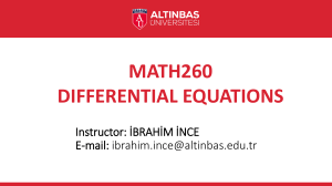 Diferansiyel Denklemler: Birinci Dereceden Denklemler