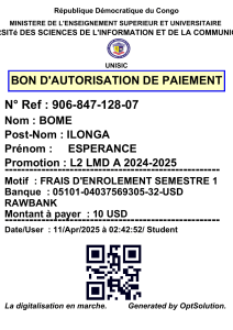 Autorisation de paiement UNISIC - Frais d'enrôlement