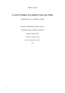 Matthieu Choquet Le sens de l ethique selon Levinas
