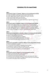 QCM Anatomie Générale : Tests et Exercices