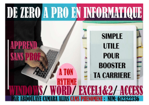 Cours d'informatique Windows, Word , Excel 1, Avancé, Access