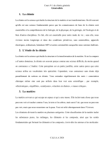 Cours de Chimie Générale : Généralités et Substances
