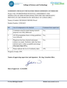 Thesis Submission Checklist: Hydropower Potential & Grid Interconnection