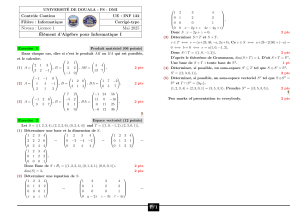 Corrigé d'examen : Algèbre linéaire pour l'informatique L1