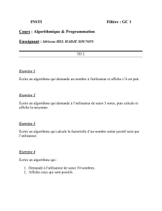 TD Algorithmique & Programmation - Exercices