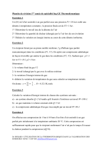 Exercices de Thermodynamique - 1ère année Ing GE
