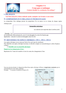 Corps purs et mélanges : Fiche de cours de chimie