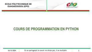 Cours de Programmation Python à l'EPO
