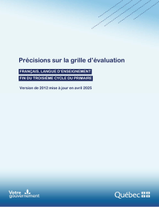 Guide d'&eacute;valuation - Fran&ccedil;ais 3e cycle primaire