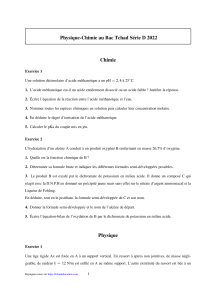Examen Physique-Chimie Bac Tchad Série D 2022