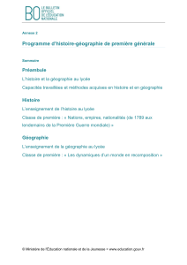 Programme Histoire-G&eacute;ographie Premi&egrave;re G&eacute;n&eacute;rale