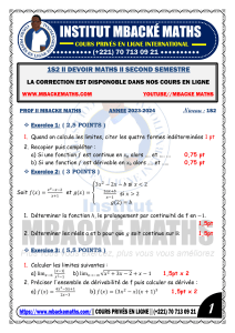 Devoir Maths 1S2: Limites, Continuité, Dérivabilité