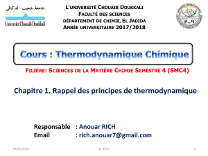 Thermodynamique Chimique : Principes et Applications