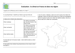 Evaluation : Le climat en France et dans ma région