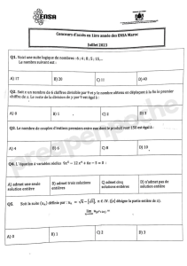 Examen d'entrée ENSA Maroc - Mathématiques