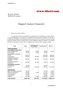 Analyse Financi&egrave;re LAFIN : Bilan, Fond de Roulement
