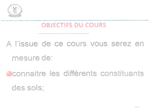 Objectifs du cours : Constituants des sols