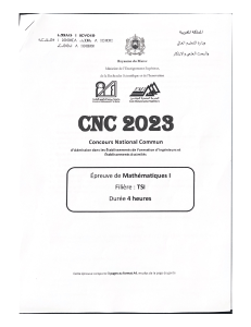 CNC 2023 : Examen de Mathématiques I, Filière TSI