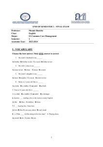 English Exam: Vocabulary & Grammar for Management Students