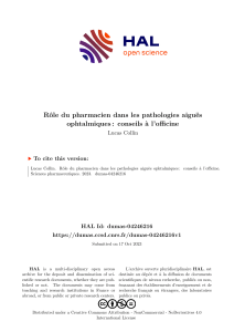 Rôle du pharmacien : pathologies ophtalmiques aiguës