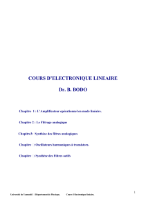 Cours d'&Eacute;lectronique Lin&eacute;aire : Amplificateurs et Filtres