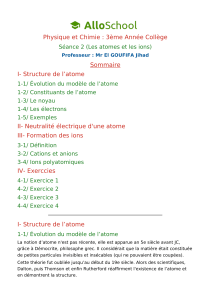 Cours : Atomes et Ions - Physique Chimie 3ème Collège