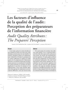 Facteurs de qualit&eacute; d'audit: Perception des pr&eacute;parateurs