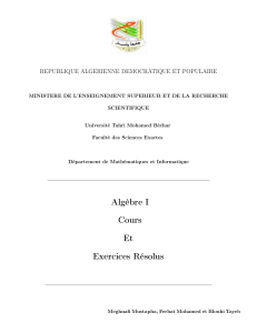 Alg&egrave;bre I : Cours et Exercices R&eacute;solus