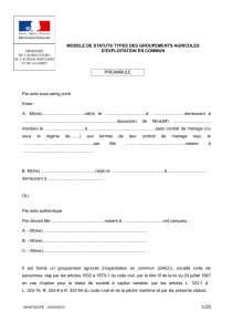 Mod&egrave;le Statuts GAEC : Exploitation Agricole en Commun