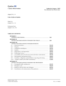 Quebec Dentists Code of Ethics - D-3, r. 4